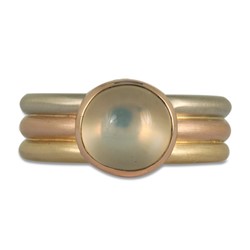 One of a Kind Trae Ring with Peach Moonstone in Three Tone