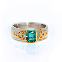 One of a Kind Trinity Solitaire Ring with Emerald in Two Tone