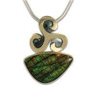 One of a Kind Triscali Ammolite Pendant in Two Tone
