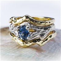 One of a Kind Twig Ring with Montana Sapphire and Jacket in 18K Yellow Gold