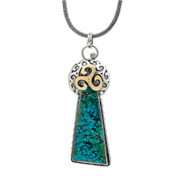 One of a Kind Waterfall Turquoise Pendant in Two Tone