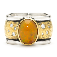 One of a Kind Wistra Ring with Ethiopian Opal and Diamond in 18K Yellow Gold Design w Sterling Silver Base