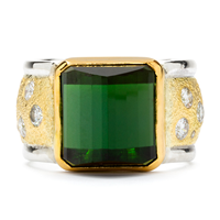 One of a Kind Wistra Ring with Green Tourmaline in Two Tone