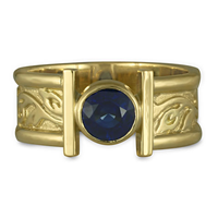 Open Flores Ring with Sapphire in 18K Yellow Gold