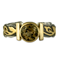 Open Flores Ring with Topaz in 18K Yellow Gold Borders & Center w Sterling Silver Base 