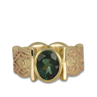 Open Flow Ring with Green Tourmaline in 14K Yellow Gold Base w 18K Rose Gold Center