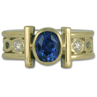 Open Rope Ring with Oval Sapphire in 14K White Gold Base w 18K Yellow Gold Center