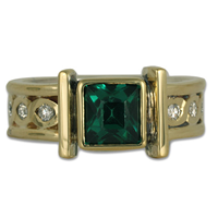 Open Rope Square Emerald Ring in 18K Yellow Gold Design w Sterling Silver Base