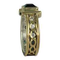 Open Rope Square Emerald Ring in 18K Yellow Gold Design w Sterling Silver Base