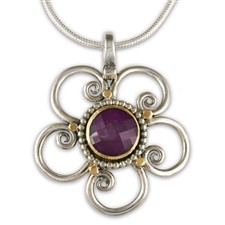 Passion Flower Pendant in 14K Yellow Gold Design w Sterling Silver Base