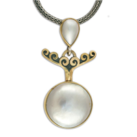 Pearl Plunge Pendant in 14K Yellow Gold Design w Sterling Silver Base