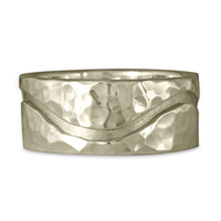 River Gold Wedding Ring 10mm Hammered  in 14K White Gold