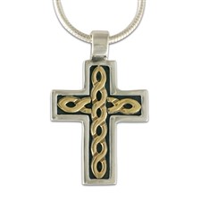 Rope Cross Small in 14K Yellow Gold Design w Sterling Silver Base