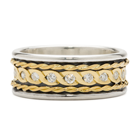 Rope Twist Wedding Ring in Sterling Silver Borders & Base W 18K Yellow Gold Center & 2mm Lab Diamonds