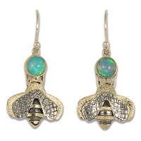 Simply Bee Earrings with Ethiopian Opal in 14K Yellow Gold Design w Sterling Silver Base