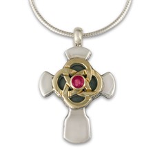 Sita Cross with Gem in 14K Yellow Gold Design w Sterling Silver Base