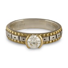 Solaris Engagement Ring in Sterling Silver Center & Base w 14K Yellow Gold Borders