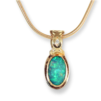 SOLD One of a Kind Twist Pendant with Ethiopian Opal and Lab Diamond in 18K Yellow Gold