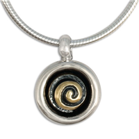 Spiral Eclipse Pendant in 14K Yellow Gold Design w Sterling Silver Base