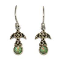 Swallow Earrings with Opal Small in 14K Yellow Gold Design w Sterling Silver Base