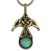 Swallow Pendant with Opal  in 14K Yellow Gold Design w Sterling Silver Base