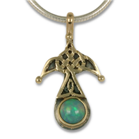 Swallow Pendant with Opal Small in 14K Yellow Gold Design w Sterling Silver Base