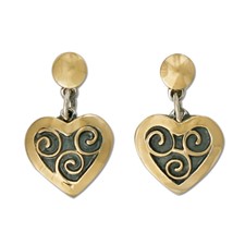 Swirl Heart Earrings in 14K Yellow Gold Design w Sterling Silver Base