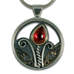 Tulip Pendant with Garnet in 14K Yellow Gold Design w Sterling Silver Base
