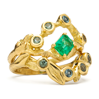 Twig Bridal Ring Set in Emerald