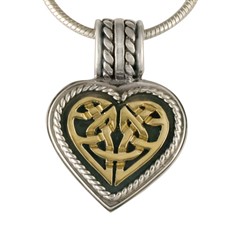 Twisted Heart Pendant in 14K Yellow Gold Design w Sterling Silver Base