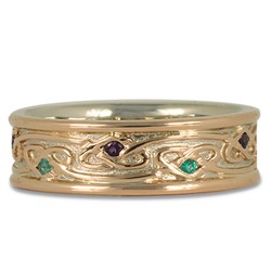 Weaving Heart Bordered Ring with Emerald and Amethyst in 14K White & Rose Gold Center