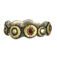 Wemple Ring with Rubies in 14K Yellow Gold Design w Sterling Silver Base