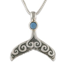 Whale Tail Pendant with Gem in Sterling Silver