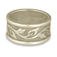 Wide Bordered Flores Wedding Ring in 14K White Gold