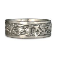 Wide Continuous Garden Gate Wedding Ring with Gems  in Platinum
