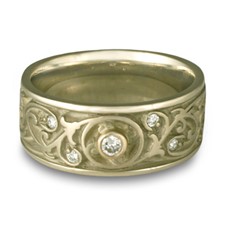 Wide Garden Gate Wedding Ring with Gems in 18K White Gold