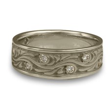 Wide Starry Night Wedding Ring with Gems  in 14K White Gold