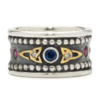 Wide Trinity Ring with Gems in Two Tone
