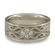 Wide Tulip Braid Wedding Ring with Gems in 14K White Gold