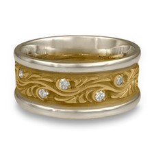 Wide Two Tone Starry Night Wedding Ring with Gems in Diamond