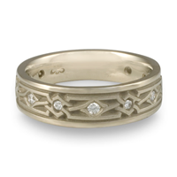 Wide Weaving Stars Wedding Ring with Gems  in 14K White Gold