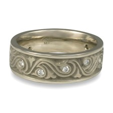 Wide Wind and Waves Wedding Ring with Gems  in 14K White Gold