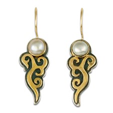 Wind Horse Earrings with Gem in 14K Yellow Gold Design w Sterling Silver Base