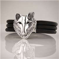 Wolf Leather Bracelet in Sterling Silver