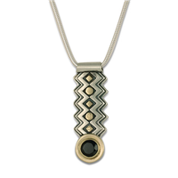 Zig Zag Pendant with Gem in 14K Yellow Gold Design w Sterling Silver Base
